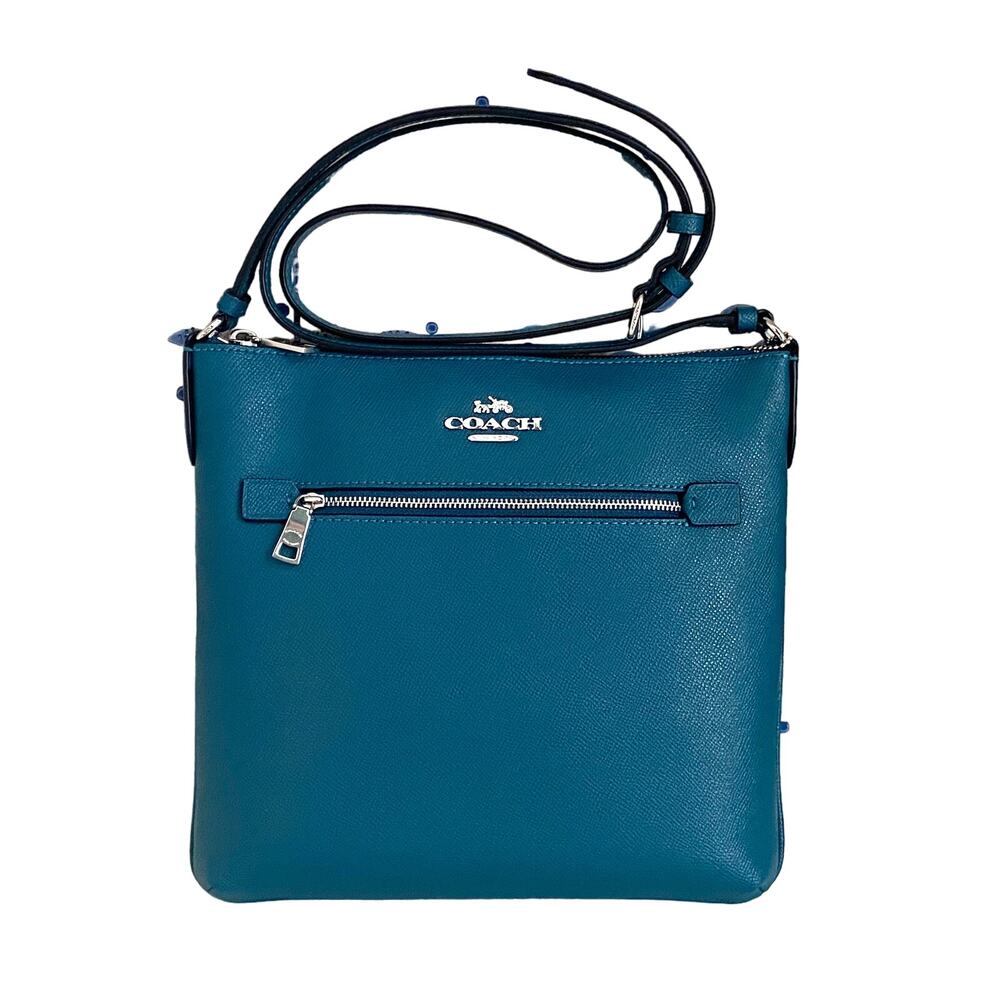 Coach Rowan File Bag Crossbody Purse Deep Turquoise Leather C1556